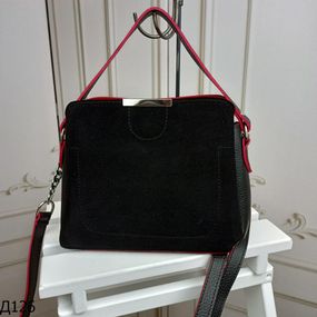 Невелика жіноча сумка кросбоді замшева Чорна з червоним краєм