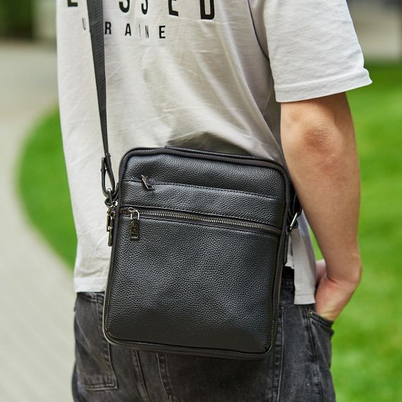 Шкіряна чоловіча сумка через плече чорна Tiding Bag MN-284334 | Зображення 8