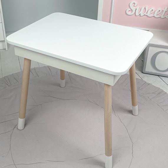 Дитячий дерев'яний столик з відкидним верхом 54×60×45, стіл з нішею в дитячу, білий