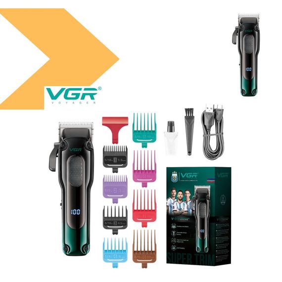 Акумуляторна машинка для стрижки Clipper VGR V-013 Red, 8 насадок, 6500 об/хв, 2000 mAh, LED дисплей (46205-V-013 RED_554) | Зображення 1