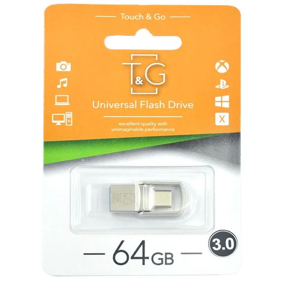 Флеш-накопичувач T&G 104 Metal Series 2in1 USB 3.0 (USB-A/C) — 64GB Срібний | Зображення 1