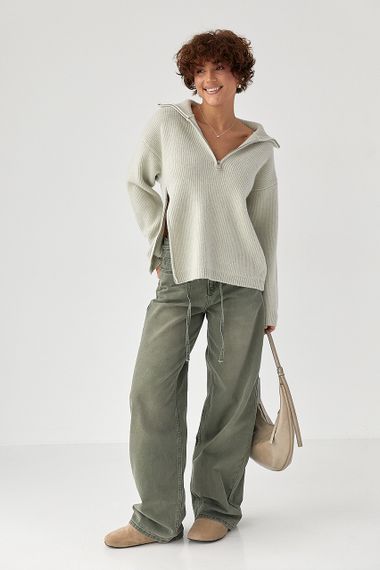 В'язана жіноча кофта з блискавками - м'ятний цвет, ONE SIZE (є розміри) | Зображення 2