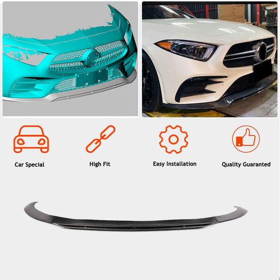 Накладка на передній бампер Lip (для AMG/AMG-Line 2018-2020, Карбон) для Mercedes CLS C257 2018- рр | Зображення 1