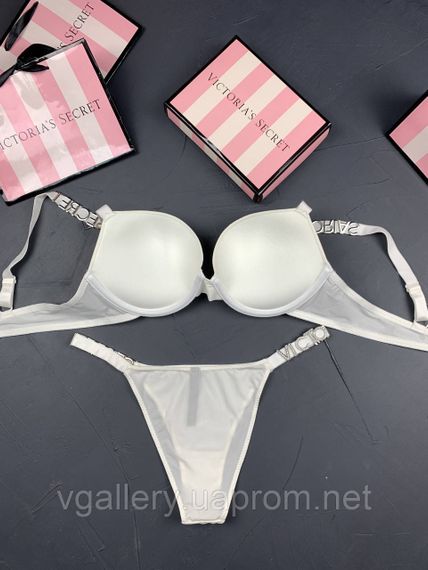 Білий комплект білизни Вікторія Сикрет | Ліфчик та трусики Літери Victoria's Secret | Зображення 2