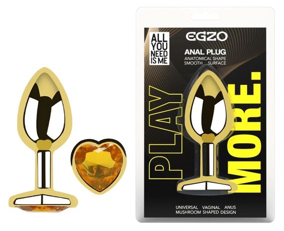 Анальная пробка Egzo Gold Heart Plug S с кристаллом и сердечком для длительного ношения Sex Aura | Зображення 4