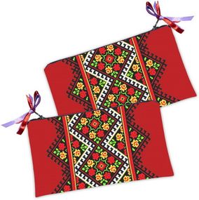 Косметичка жіноча Украинский цветочный орнамент красный 20х12 см (K_KU016)