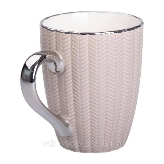 Чашка порцелянова 400 (мл) з сріблястим обідком та ручкою для чаю, кави Кремова RX-N231315CO | Зображення 1