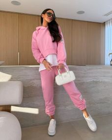 Женский спортивный прогулочный костюм штаны и худи с эффектом футболки, LI2046 цвет розовый, размер 50/52