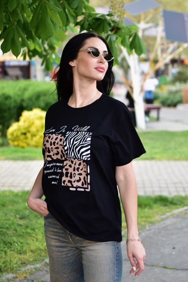 Женская летняя футболка с принтом хлопковая GF5248 размер 54/56 цвет черный | Зображення 1
