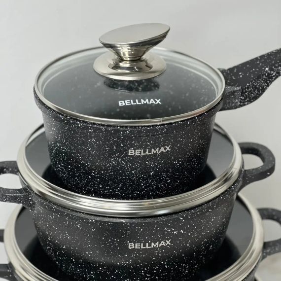 Набір посуду з гранітним антипригарним покриттям BellMax BM-305 з 12 предметів Чорний | Зображення 4