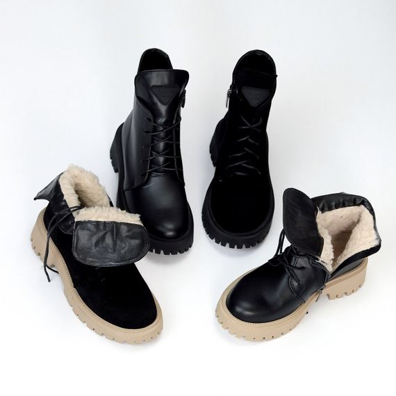 Круті зимові чорні черевики натуральна замша стильний декор | Зображення 9