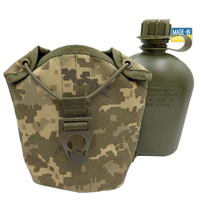 Армейская фляга 1л в чехле-подсумке Оксфорд 1000 D PU Пиксель ММ-14 (фляга полевая индивидуальная)