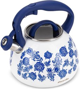 Чайник індукційний Kamille Blue Rose 2.7л із нержавіючої сталі зі свистком