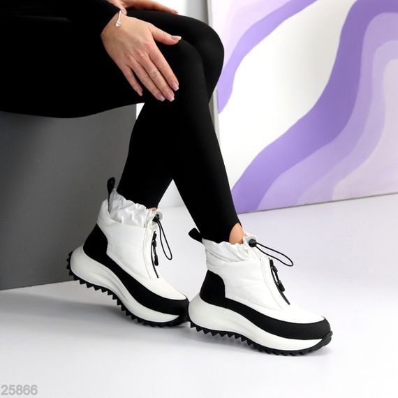 Спортивные черно-белые ботинки дутики водонепроницаемые с фиксатором | Зображення 1