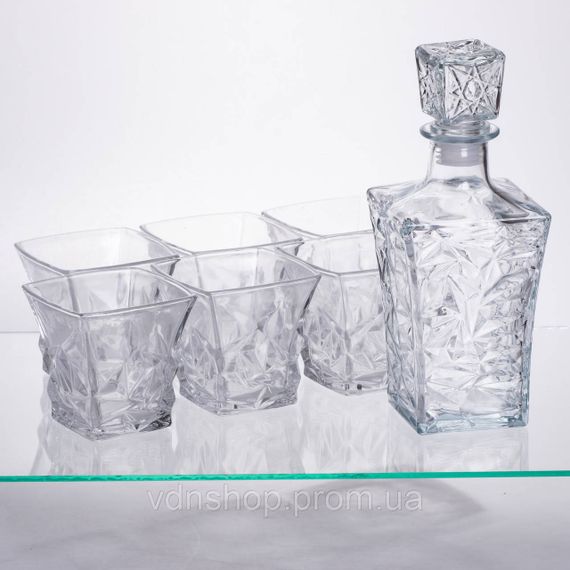 Набор для напитков графин и 6 стаканов для напитков из толстого стекла прозрачный 64486-26 | Зображення 3