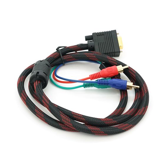 Кабель VGA (тато)-3RCA (тато) 1.5m, Black/Red, обплетення, пакет | Зображення 1