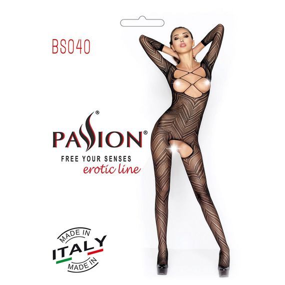 Бодістокінг Passion BS040 black, комбінезон з відкритими грудьми | Зображення 4