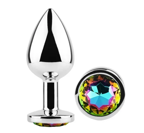 Анальна пробка із кристалом EGZO - Silver Round Plug Rainbow size M Sex Aura | Зображення 4