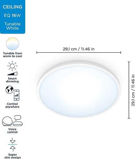 Світильник WiZ стельовий розумний SuperSlim Ceiling, 16W, 1500lm, 29,2см, 2700-6500K, Wi-Fi, білий (929002685101) | Зображення 8
