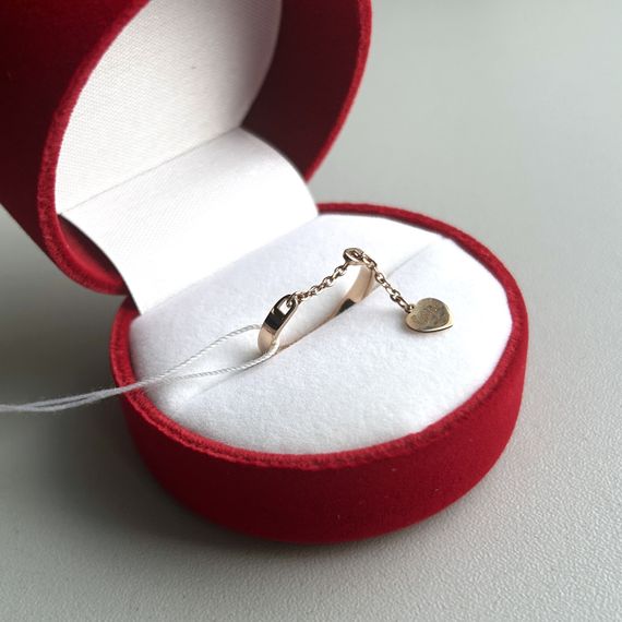 Золоте жіноче кільце з ланцюжком і серцем-підвіскою Love 16.5 р, 585 проба | Зображення 3