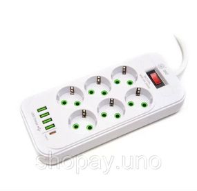 Сетевой удлинитель-фильтр PNS-03/D6 белый 3 м с LED-индикатором, 4 USB и PD Type-C