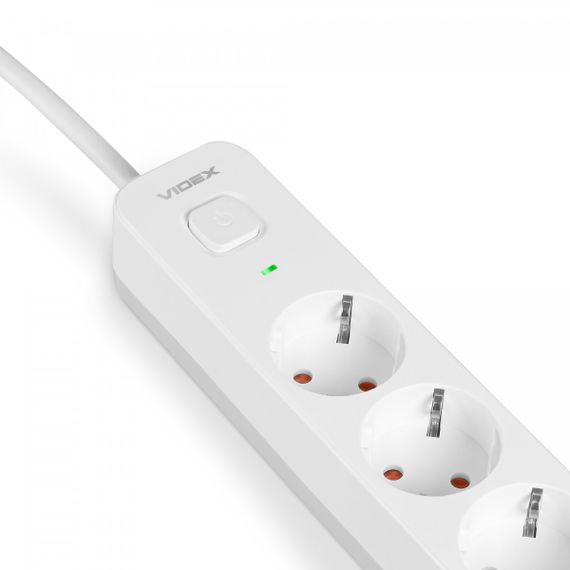 Мережевий подовжувач 3 м 3 гнізда з 2USB + USB-C заземленням і кнопкою VIDEX VF-PD33G2U1C-W | Зображення 3