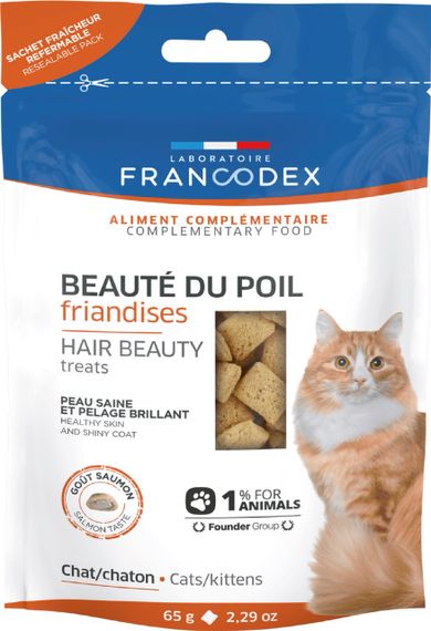 Ласощі для шкіри та шерсті у котів Francodex Hair Beauty Treats Cats/Kittens, 65 гр