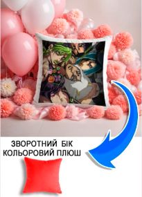 Подушка плюшева Мерч Крафт Дизайн з принтом аніме JoJo's Bizarre Adventure Stone Ocean червоний плюш квадратна 33х33 см