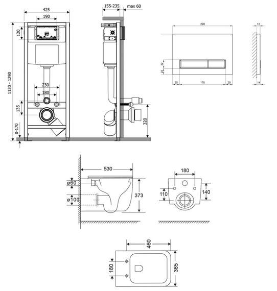 Набір Qtap Nest 4 в 1 підвісний унітаз Gemini Ultra Quiet 530х365х373 + комплект інсталяції QT2533076EUQMB46175 | Зображення 1