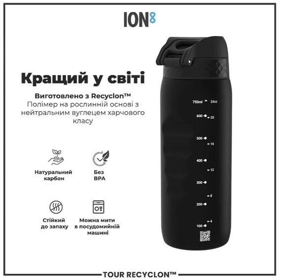 Пляшка для води ION8 750 мл (ЕКО пляшка) BPA Free Black (I8RF750BLK) | Зображення 1