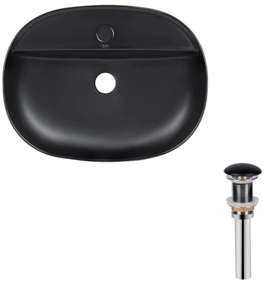 Комплект Qtap Scorpio: Раковина накладна овальна 500x380x120 мм Matt Black + Донний клапан PU03 (QT142202MBMBN47312)