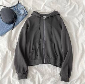 Женская укороченная толстовка на молнии оверсайз GF313 цвет графит, размер 48/52