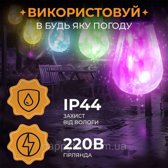 Гірлянда вулична у стилі ретро світлодіодна мультиколор S14 на 10 LED ламп завдовжки 5 метрів S14ML | Зображення 1
