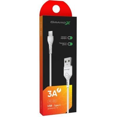 Дата кабель USB 2.0 AM to Type-C 1.0m White Grand-X (PC-03W) | Зображення 2