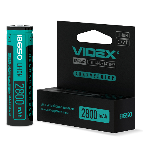 Акумулятор 18650 Li-lon 3,7V 2800mAh захист (бл-1шт) Videx | Зображення 1