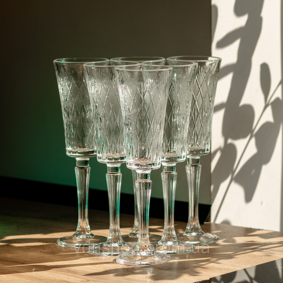 Набор бокалов для шампанского 6 шт 200 мл стеклянные на ножке HP-19-126 | Зображення 3