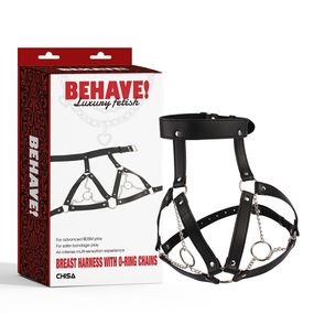 Портупея на грудь с цепочками и декоративными кольцами на соски Chisa BEHAVE! Luxury Fetish черная sexstyle