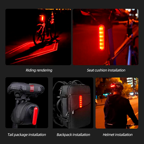 Задний габаритный велофонарь LEADBIKE LD80, 6LED с лазерной разметкой, АКБ Li-Ion, ЗУ Type-C | Зображення 5