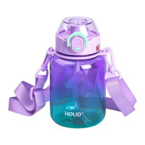 Бутылка для воды многоразовая 700 мл бутылочка с трубочкой для спорта и школы 16.5 см Фиолетовая HP-14-32V