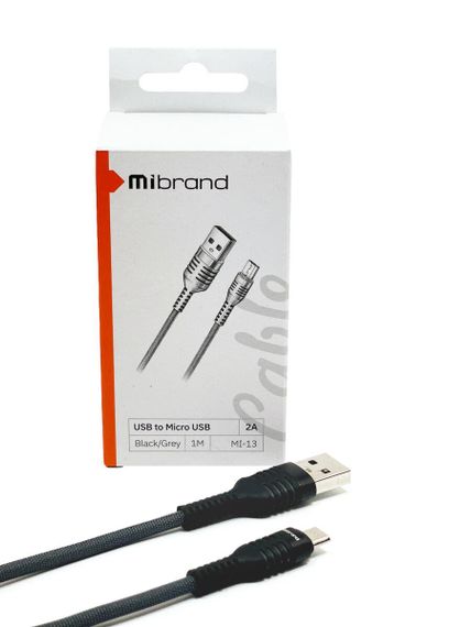 Кабель Mibrand MI-13 Feng World Charging Line USB for Micro 2A 1m Black/Grey | Зображення 3