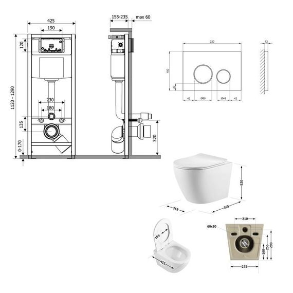 Готовое решение Qtap для ванной комнаты: подвесной унитаз Robin Ultra Quiet 520x365x365 + комплект инсталляции Nest 4 в 1 (круглая | Зображення 1