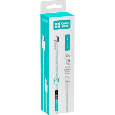 Дата кабель USB-C to USB-C 1.0m 60W 3.0А green ColorWay (CW-CBPDCC061-G) | Зображення 2