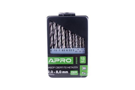 Набор сверл по металлу Apro - 13 шт. (2-8 мм) (810202)