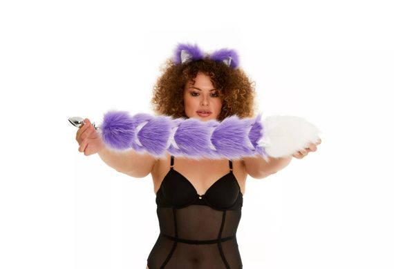 Анальний хвіст зі стрічкою без пробки, Фіолетовий з білим кінчиком, OKOVA 60 см. sexstyle | Зображення 2