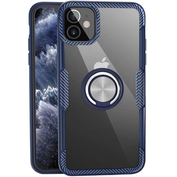 TPU+PC чехол Deen CrystalRing for Magnet (opp) для Apple iPhone 12 mini (5.4") TPU+PC, Кольцо-держатель, Бесцветный / Темно-синий