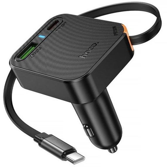 АЗП Hoco NZ18 Guardian PD65W with retractable cable (1USB-A/2C) Black
