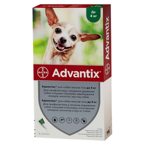 Advantix Капли от блох и клещей для собак весом до 4кг 1амп.0,4мл