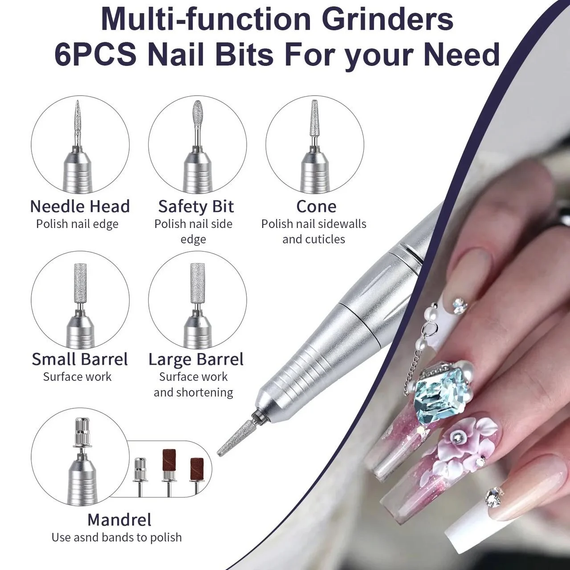 Фрезер для маникюра и педикюра Nail Polisher Machine / Портативный аккумуляторный фрезер  6в1 45000 об/мин | Зображення 2