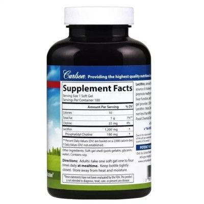 Аминокислота Carlson Лецитин, 1200 мг, Lecithin, 100 желатиновых капсул (CL8621) - Топ Продаж! | Зображення 1