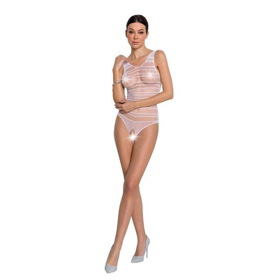 Бодістокінг з доступом Passion BS086 white, вертикальна сітка, виріз на спинці, One size | Зображення 2